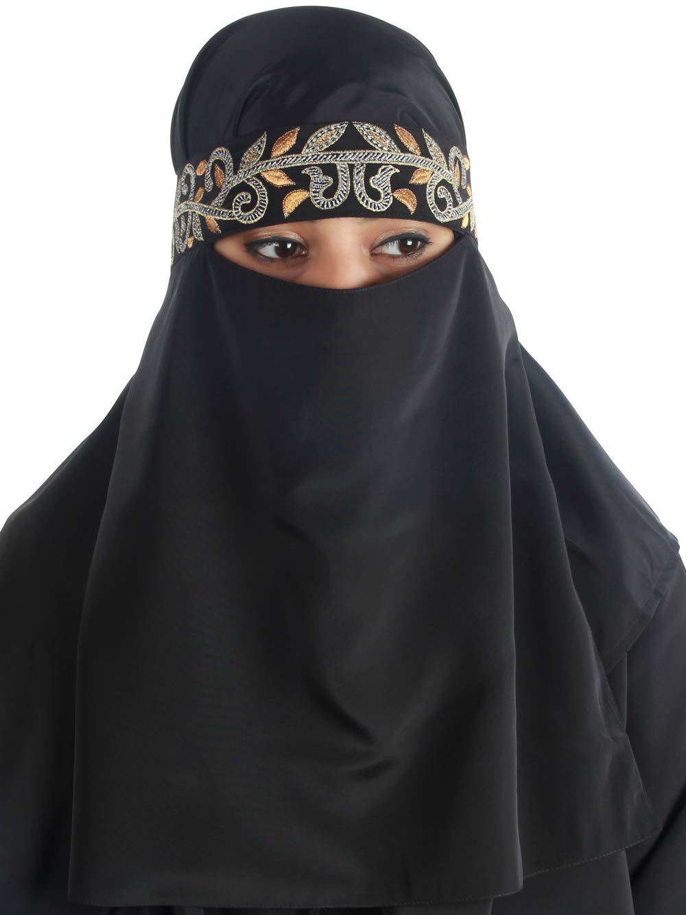 Hifza Black Crepe Embroidered Niqab