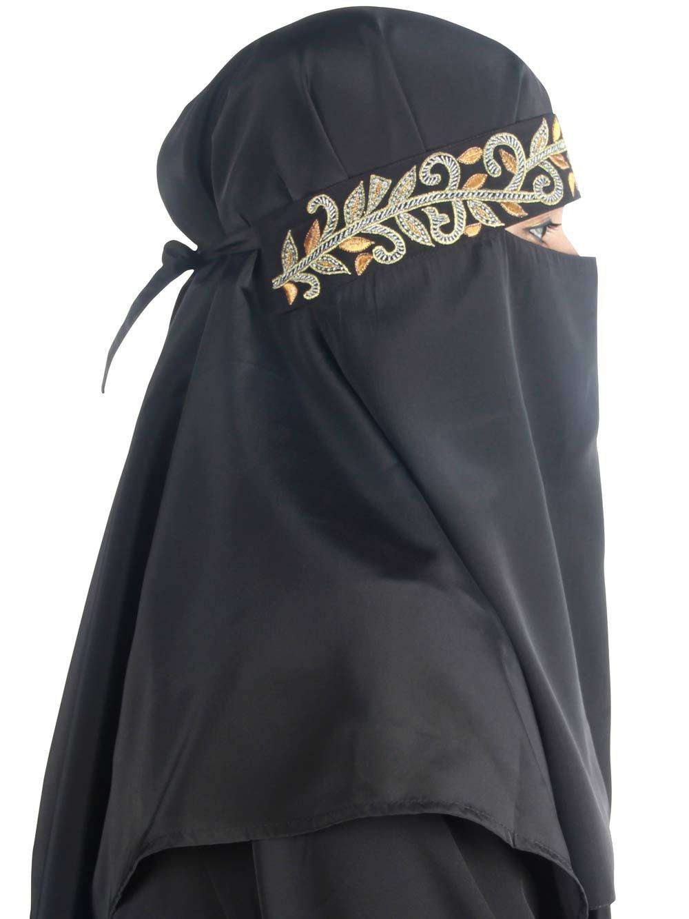 Hifza Black Crepe Embroidered Niqab