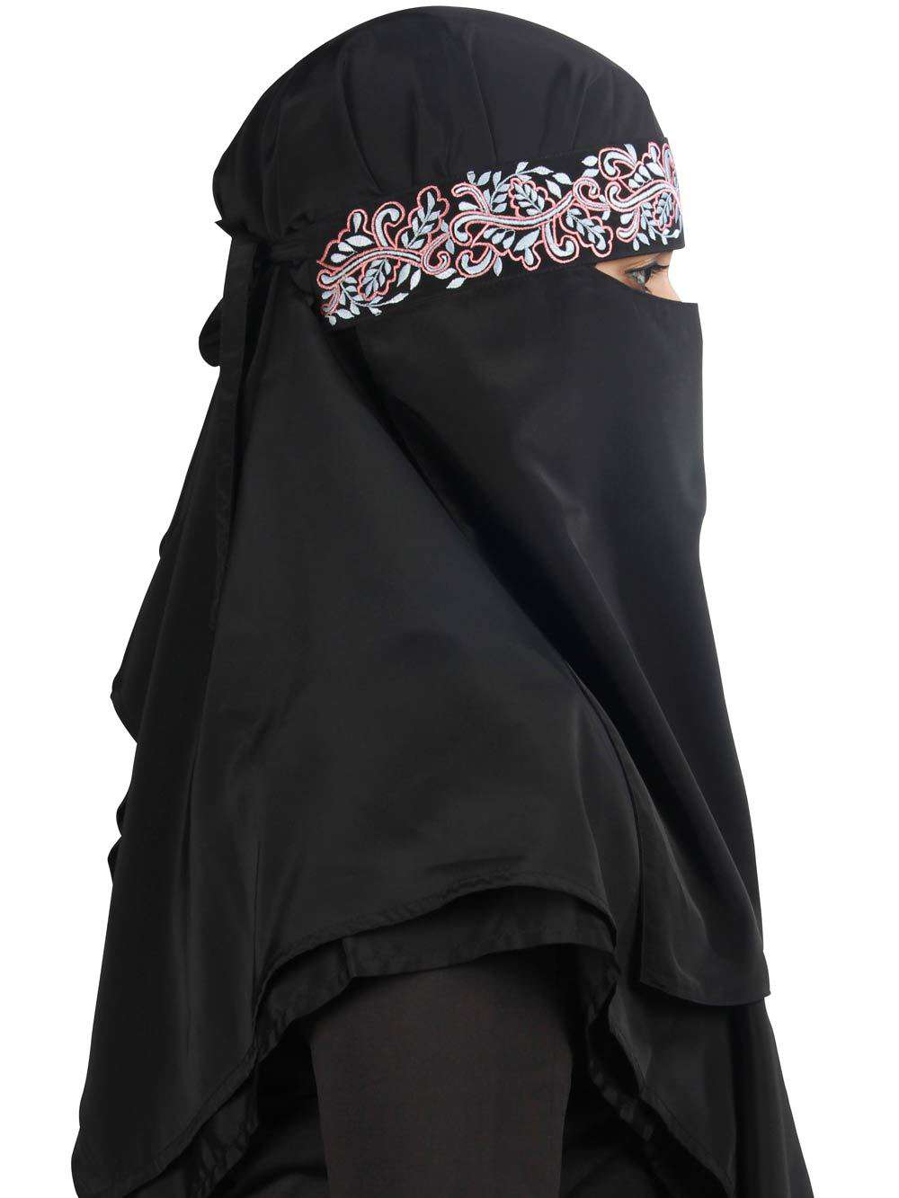 Aqeelah Black Crepe Embroidered Niqab