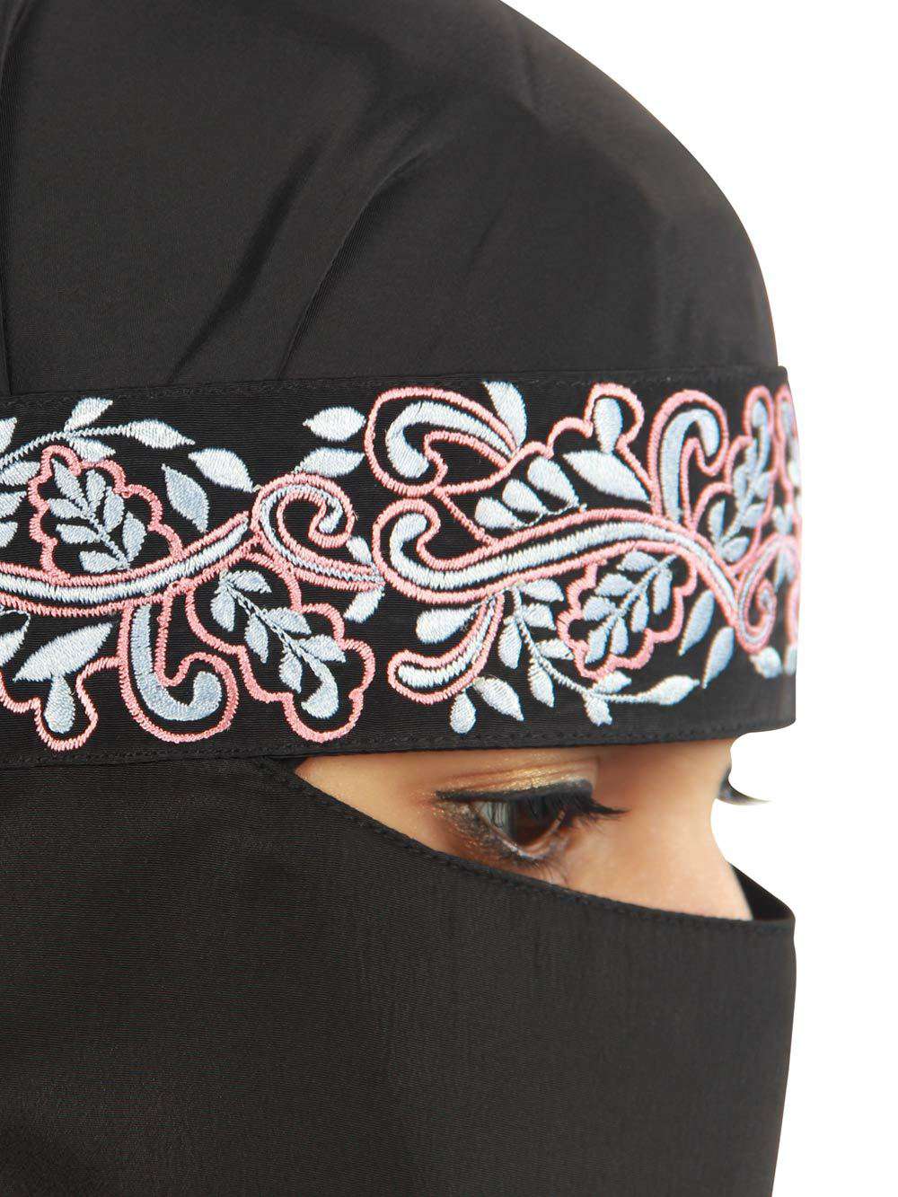 Aqeelah Black Crepe Embroidered Niqab