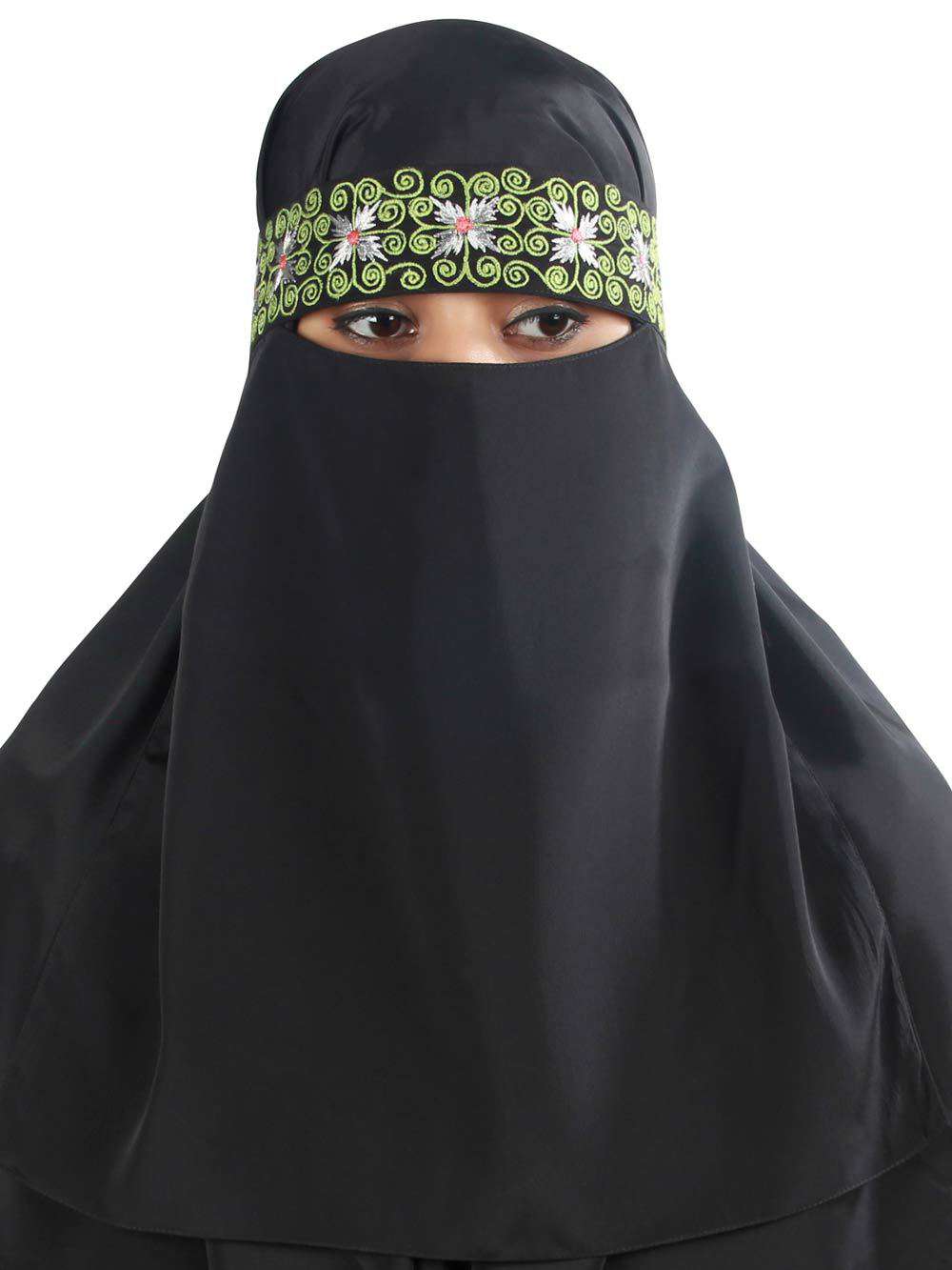 Farhat Black Crepe Embroidered Niqab