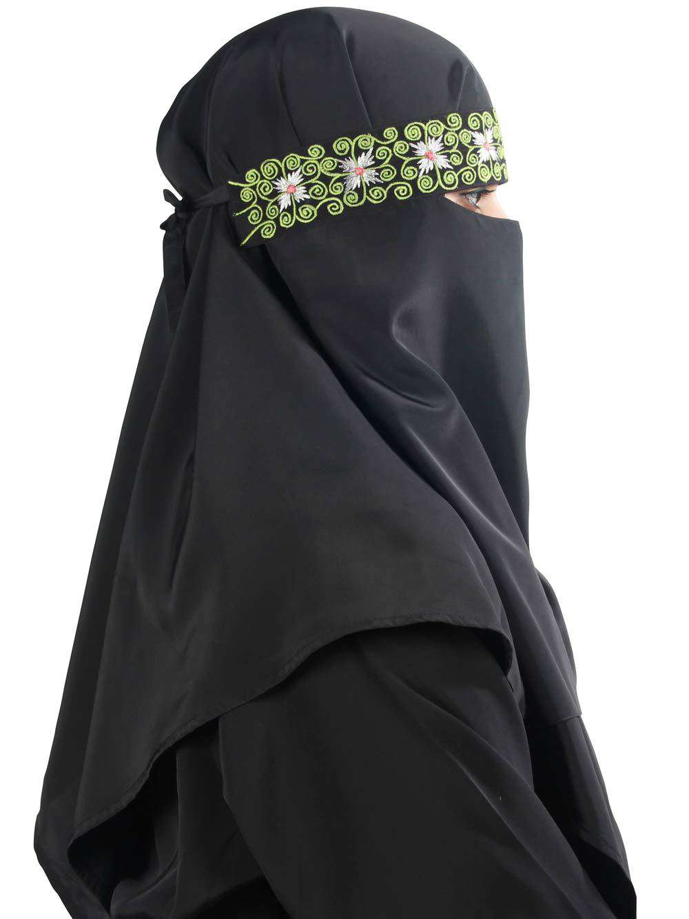 Farhat Black Crepe Embroidered Niqab